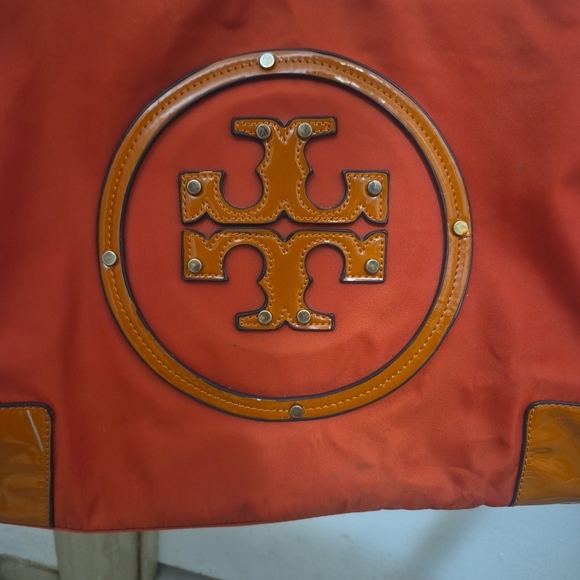 Tory Burch Tote Bag Handbag Nylon/Leather Red Brown - Picture 10 of 10